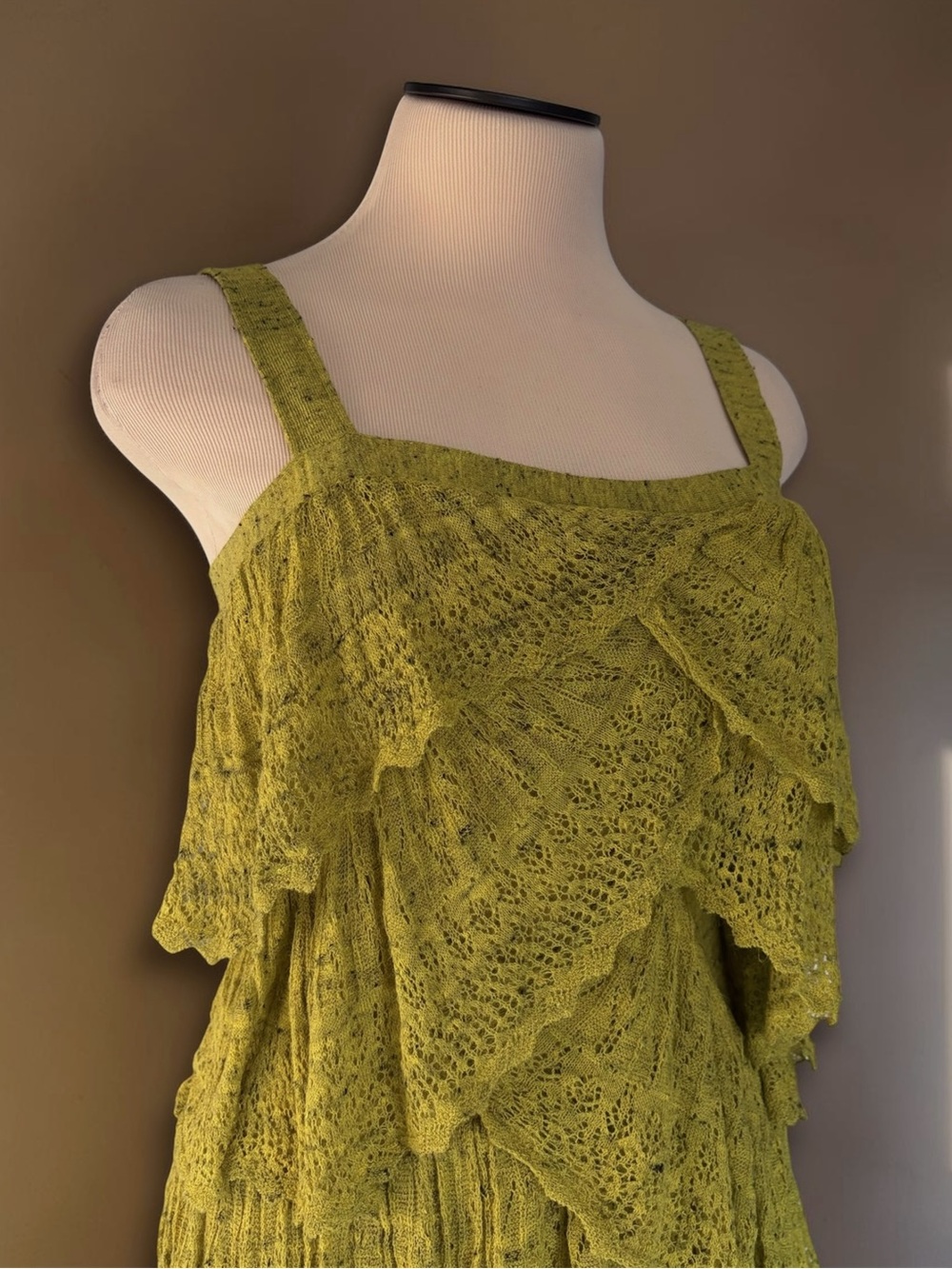 Betsey Johnson Runway Y2K Vintage Knit Ruffle Tiered Mini Dress Chartreuse - Picture 4 of 8